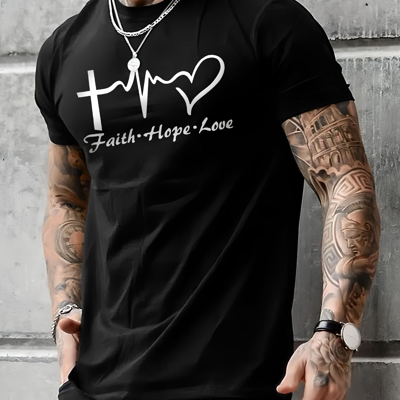 Men's Casual Street Style Slightly Stretched Round Neck T-shirt, Summer Style